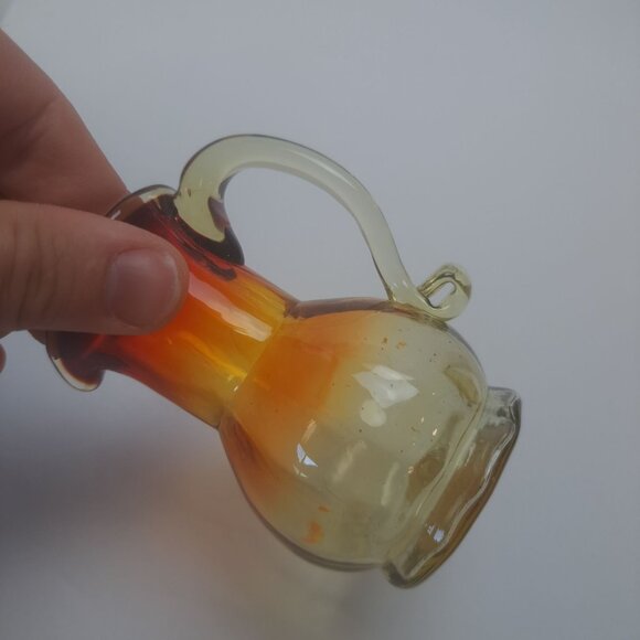 Rainbow Hand Blown Amberina Color Mini Glass Pitcher - Picture 14 of 16
